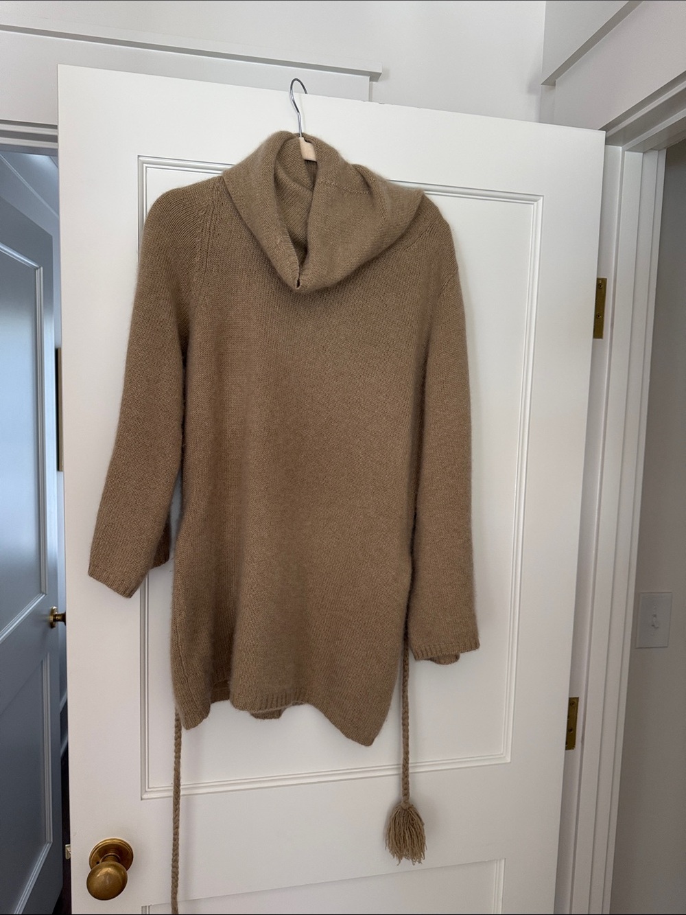 Talbots 100% Cashmere Belted Tan Sweater, Size Medium